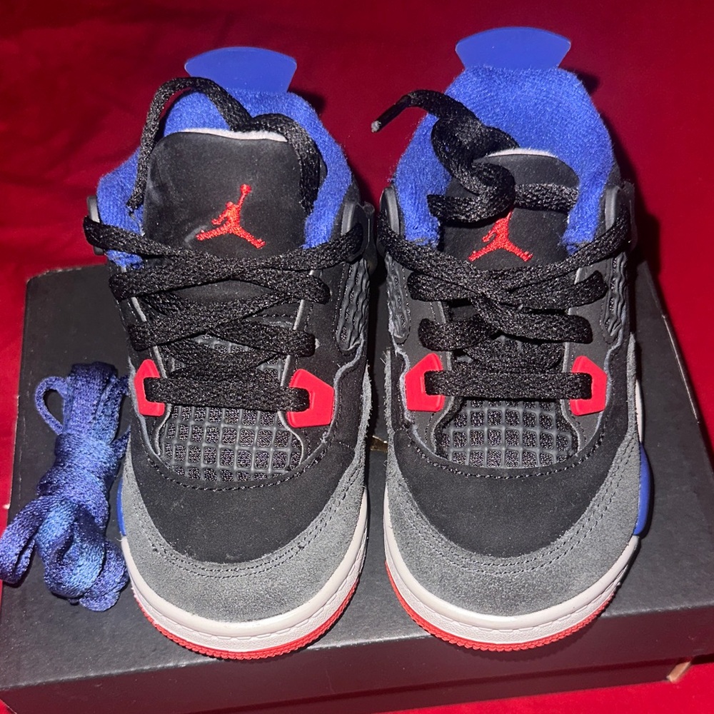 Jordan Kids Black/Gray/Blue Sneakers with Red Accents